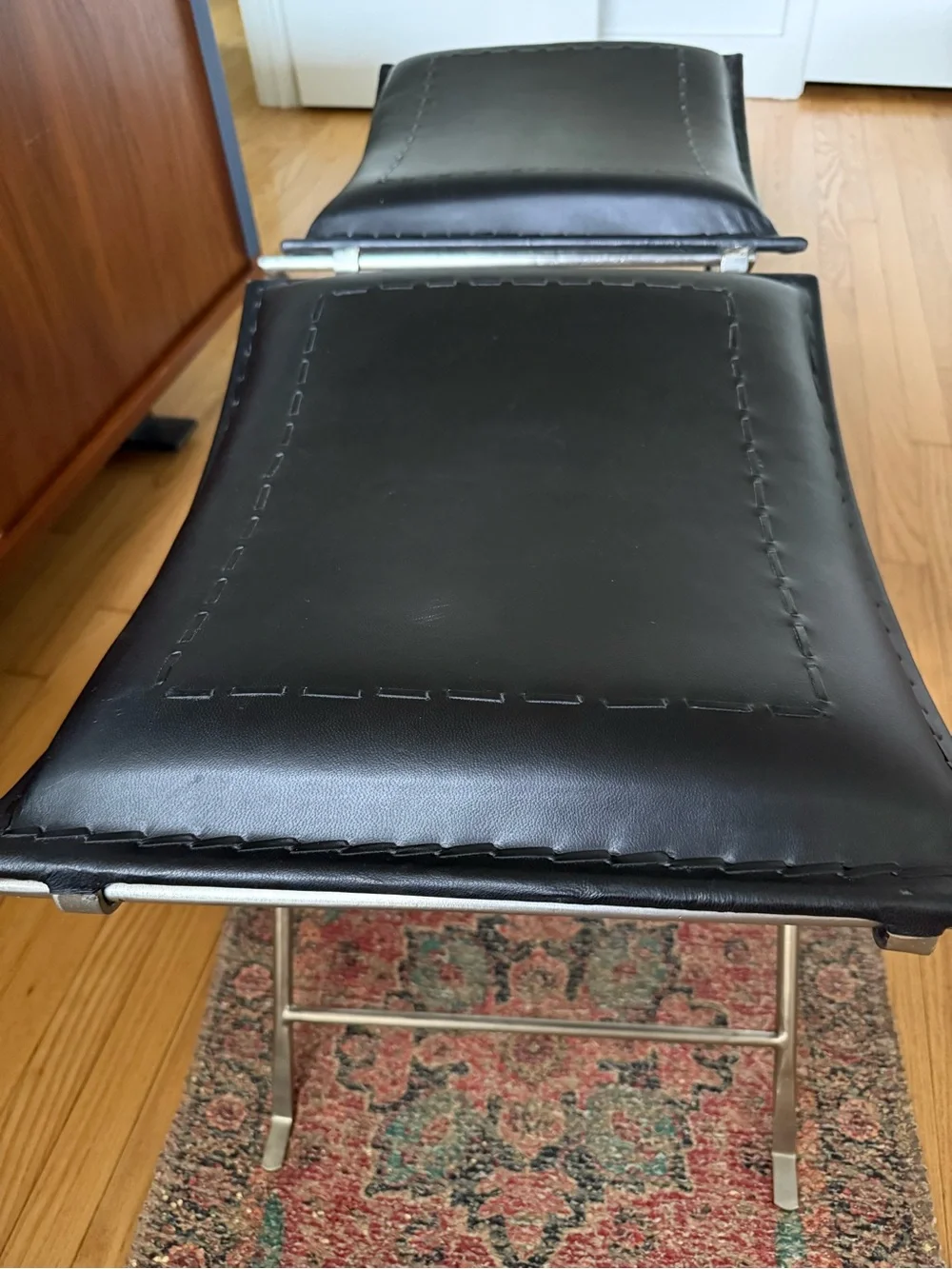 Black Leather Folding Stool with Padded Seat - Home Accents